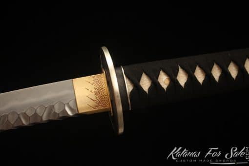 Katana Sword 1095 Folded Steel with Geo Shape and Handmade Gold Mystery Cloud Saya - Image 17