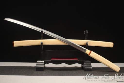 Shirasaya Katana 1060 Carbon Steel with Bamboo Wood Saya and brown buffalo horns - Image 3
