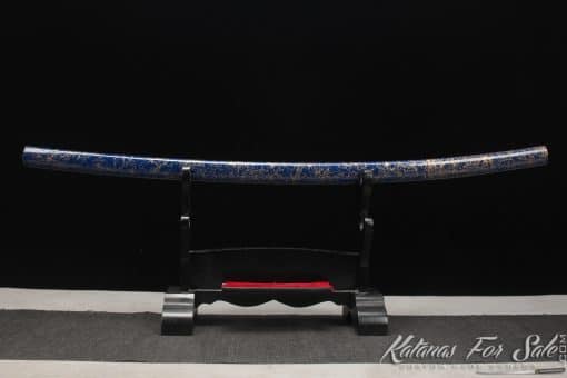 Shirasaya Katana sword 1060 Carbon Steel with Gloss Blue and Golden Line Saya - Image 4
