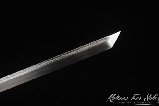 Japanese Shirasaya Ninjato 9260 Spring Steel with engraved scrollwork and Full Black Ebony wood Saya with Brass Fittings - Image 6
