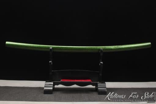 Japanese Shirasaya Katana 1060 Carbon Steel with Green and Sparkle Black Saya - Image 4