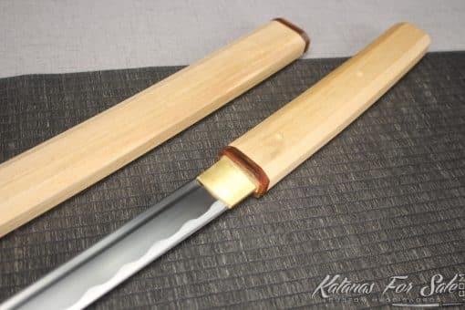 Shirasaya Katana 1060 Carbon Steel with Bamboo Wood Saya and brown buffalo horns - Image 4