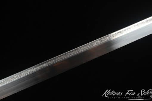 Japanese Shirasaya Ninjato 9260 Spring Steel with engraved scrollwork and Full Black Ebony wood Saya with Brass Fittings - Image 7