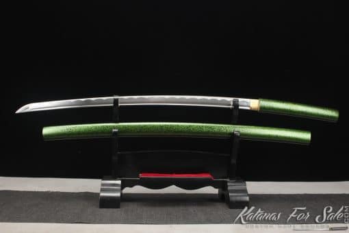 Japanese Shirasaya Katana 1060 Carbon Steel with Green and Sparkle Black Saya