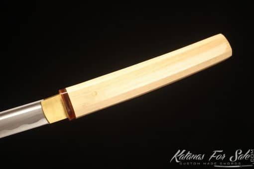 Shirasaya Katana 1060 Carbon Steel with Bamboo Wood Saya and brown buffalo horns - Image 8