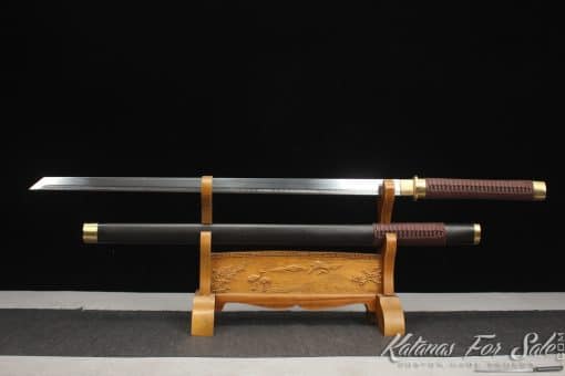 Japanese Shirasaya Ninjato 9260 Spring Steel with engraved scrollwork and Full Black Ebony wood Saya with Brass Fittings - Image 9