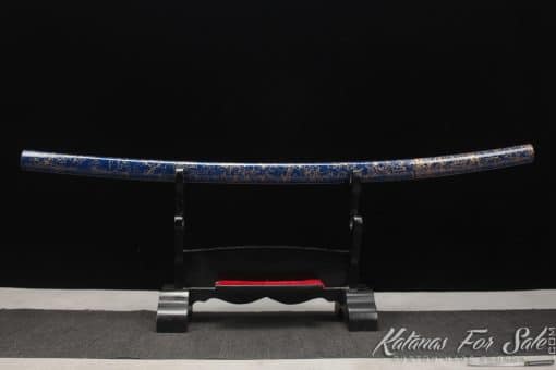 Shirasaya Katana sword 1060 Carbon Steel with Gloss Blue and Golden Line Saya - Image 6