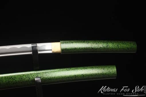 Japanese Shirasaya Katana 1060 Carbon Steel with Green and Sparkle Black Saya - Image 6