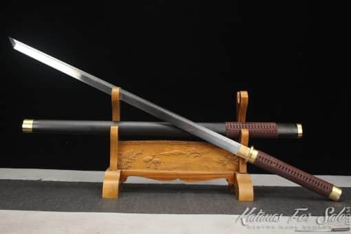 Japanese Shirasaya Ninjato 9260 Spring Steel with engraved scrollwork and Full Black Ebony wood Saya with Brass Fittings - Image 10