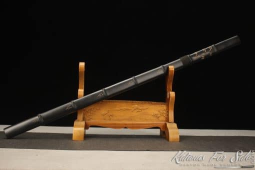 Shirasaya Ninjato 1095 Folded Steel with Kiriha Zukuri Kissaki and Matt Black Hardwood Saya - Image 5