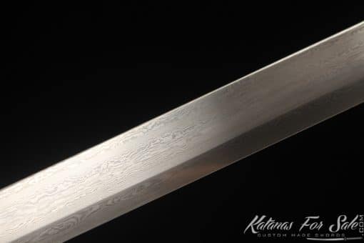 Shirasaya Ninjato 1095 Folded Steel with Kiriha Zukuri Kissaki and Matt Black Hardwood Saya - Image 6