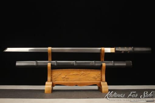 Shirasaya Ninjato 1095 Folded Steel with Kiriha Zukuri Kissaki and Matt Black Hardwood Saya