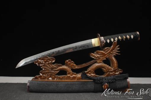 Special Tanto Sword T10 Clay Tempered Steel with Baburu Hamon and Hadori Polish with Full Black Rayskin Saya