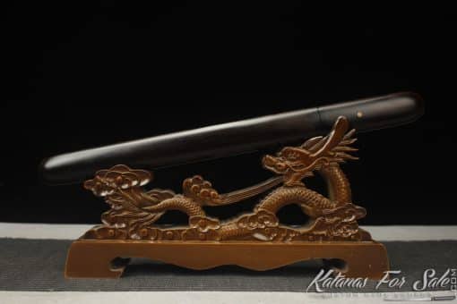 Double Edge Shirasaya Tanto T10 Folded Steel with Ebony Wood Round Tip Saya and Buffalo Horns - Image 6