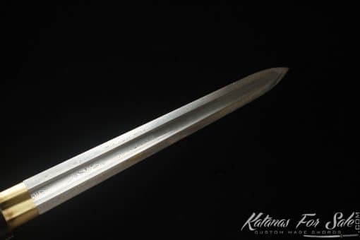 Double Edge Shirasaya Tanto T10 Folded Steel with Ebony Wood Round Tip Saya and Buffalo Horns - Image 7