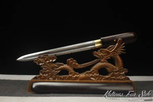 Double Edge Shirasaya Tanto T10 Folded Steel with Ebony Wood Round Tip Saya and Buffalo Horns - Image 9