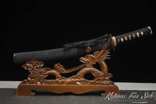 Special Tanto Sword T10 Clay Tempered Steel with Baburu Hamon and Hadori Polish with Full Black Rayskin Saya - Image 10