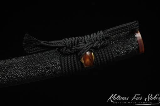 Special Tanto Sword T10 Clay Tempered Steel with Baburu Hamon and Hadori Polish with Full Black Rayskin Saya - Image 11