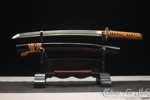 Wakizashi Sword 1095 Folded Steel with Gloss Black hardwood Saya