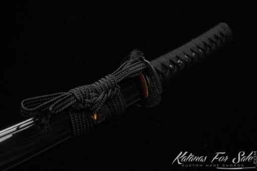 Japanese Wakizashi T10 Folded Clay Tempered with Gloss Black hardwood Saya with Buffalo Horns - Image 10