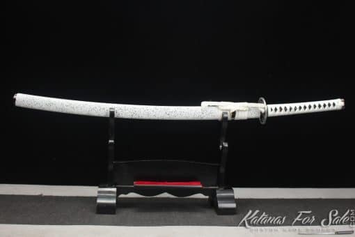 Katana 1060 Carbon Steel with Black Acid Dye and Black & white Hardwood Saya - Image 8