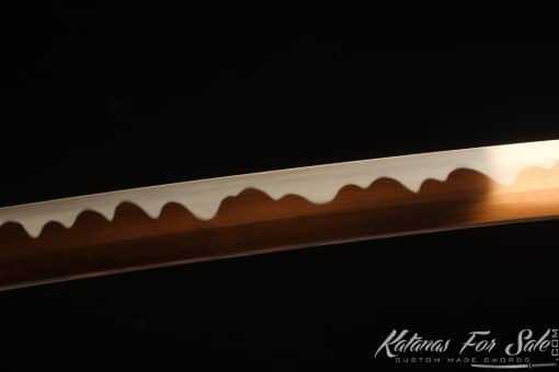 Japanese Katana Sword 1060 Carbon Steel with Gold Acid Dye and Black and Gold Mixed Hardwood Saya - Image 5