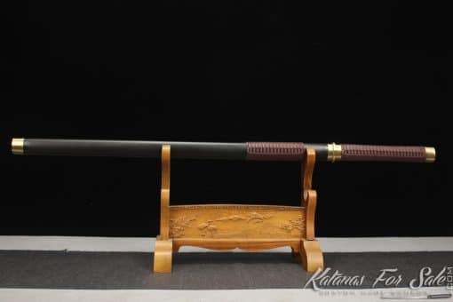 Japanese Shirasaya Ninjato 9260 Spring Steel with engraved scrollwork and Full Black Ebony wood Saya with Brass Fittings - Image 3