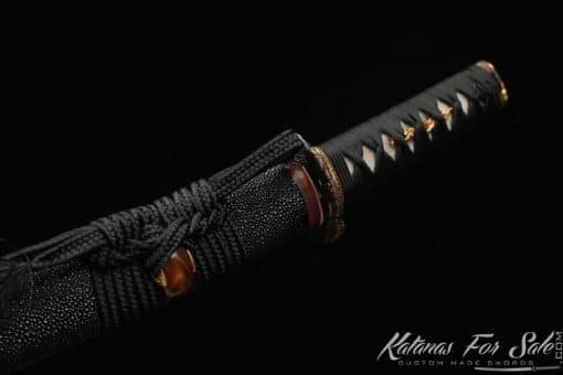 Special Tanto Sword T10 Clay Tempered Steel with Baburu Hamon and Hadori Polish with Full Black Rayskin Saya - Image 3