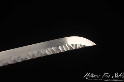 Japanese Katana Blade 1095 Folded Steel with Geo Shape and Full Lacquered Black Ray Skin Saya