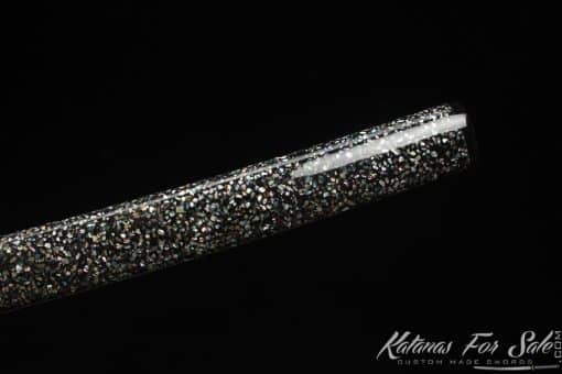 Katana T10 Clay Tempered Steel with Choji Hamon and Hadori Polish with Full Gloss Black Seashell Saya and Buffalo Horns - Image 7