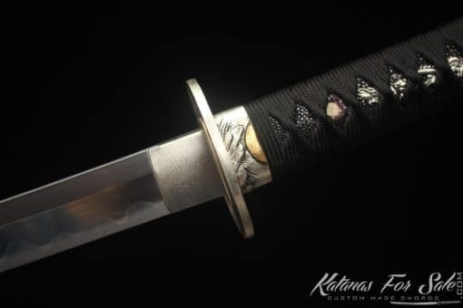 Japanese Katana Blade T10 Clay Tempered Steel with Round Hamon and Hadori Polish with Hand Carved Dragon Hardwood Saya - Image 3