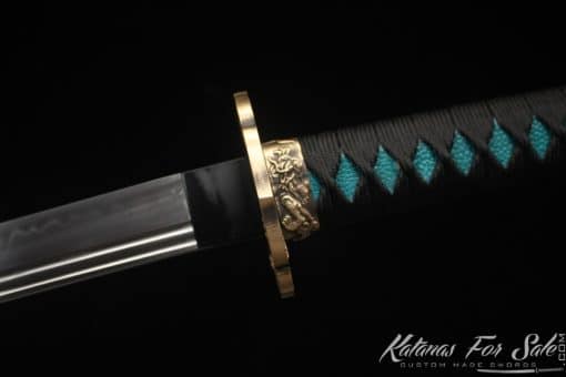 Katana Blade T10 Clay Tempered Steel with Black and Blue Dotted Hardwood Saya