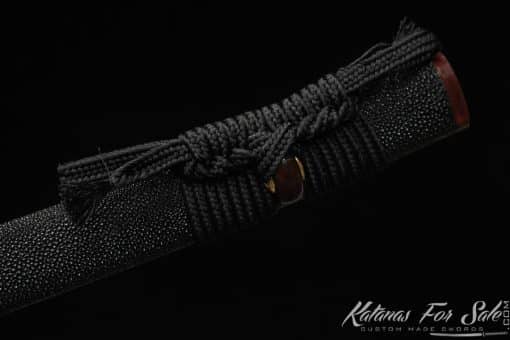Elegant Katana Sword T10 Clay Tempered Steel with Sanmai Construction and Hadori Polish with Full Black Rayskin Saya - Image 9