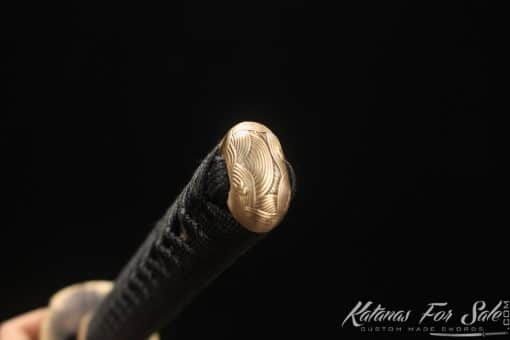 Tactical Katana T10 Clay Tempered Steel with Flame Hamon "Hon?"  and Hadori Polish with Red and Black Leopard Hardwood Saya - Image 6