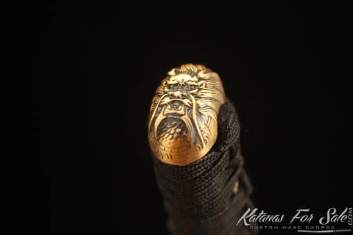 Traditional Katana Sword T10 Folded Clay Tempered Steel with Full Black Rayskin Saya and brown Buffalo Horns - Image 3