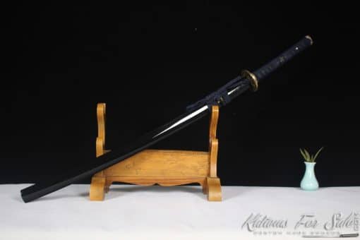 Katana Blade 9260 Spring Steel with Blue Acid Dye and Gloss Black hardwood Saya - Image 7