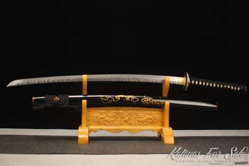 Katana Sword 1095 Folded Steel with Geo Shape and Handmade Gold Mystery Cloud Saya - Image 11
