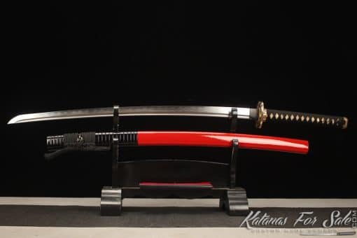 Warrior Katana T10 Folded Clay Tempered Steel with Black Stripes Red Hardwood Saya - Image 7