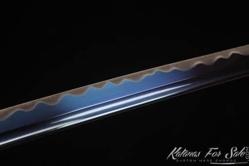 Samurai Katana 1060 Carbon Steel with Blue Acid Dye and Sparkle Purple Hardwood Saya - Image 8