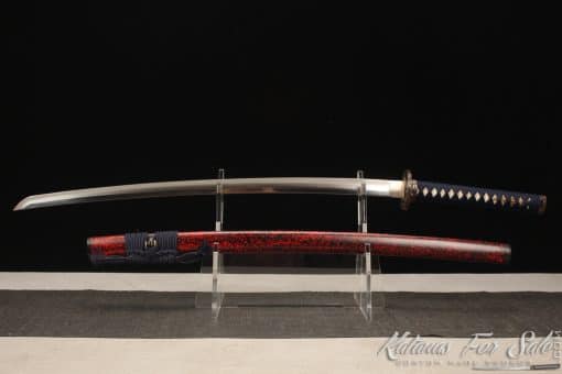Hand Forged Katana Blade T10 Folded Clay Tempered Steel with Hadori Polish and Mixed Black and Red Paint Saya
