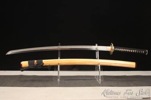Katana T10 Clay Tempered Steel with Dual Flame "Hon?"  Hamon and Hadori Polish with Bamboo Wood Saya - Image 7