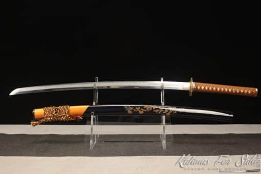 Combat Katana T10 Folded Clay Tempered Steel with Dual Color Plum Blossom Hardwood Saya