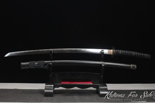 Handmade Katana Blade T10 Clay Tempered Steel with Round Hamon and Hadori Polish with Sparkle Black Saya - Image 9