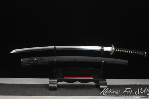 Elegant Katana Sword T10 Clay Tempered Steel with Sanmai Construction and Hadori Polish with Full Black Rayskin Saya - Image 3