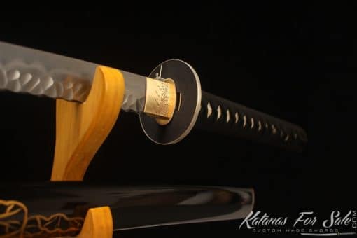 Katana Sword 1095 Folded Steel with Geo Shape and Handmade Gold Mystery Cloud Saya - Image 8