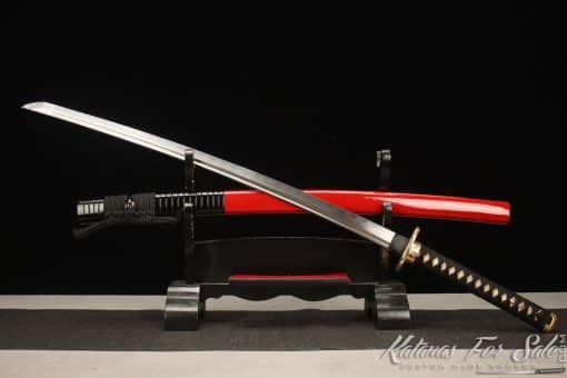 Warrior Katana T10 Folded Clay Tempered Steel with Black Stripes Red Hardwood Saya - Image 4