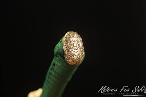 Katana T10 Clay Tempered Steel with Green Golden Stripes Hardwood Saya - Image 7