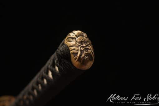 Japanese Katana Blade 1095 Folded Steel with Geo Shape and Full Lacquered Black Ray Skin Saya - Image 5