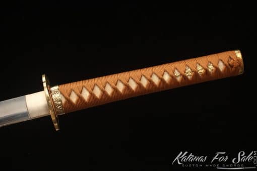 Combat Katana T10 Folded Clay Tempered Steel with Dual Color Plum Blossom Hardwood Saya - Image 4