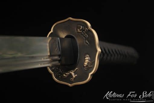 Katana Blade T10 Clay Tempered Steel with Black and Blue Dotted Hardwood Saya - Image 6